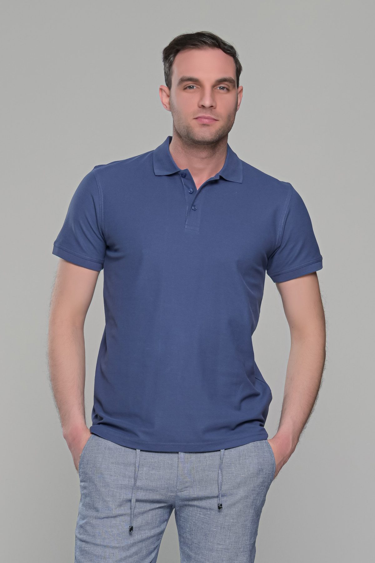 Μπλε Indigo ανδρικό μονόχρωμο πόλο πικέ μπλουζάκι Paparazzi- Classic Fit - Image 3