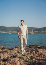 Λευκό πλεκτό ανδρικό πόλο μπλουζάκι – Slim Fit - Image 7
