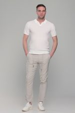 Λευκό πλεκτό ανδρικό πόλο μπλουζάκι – Slim Fit - Image 7