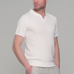 Λευκό πλεκτό ανδρικό πόλο μπλουζάκι – Slim Fit