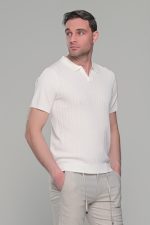 Λευκό πλεκτό ανδρικό πόλο μπλουζάκι – Slim Fit