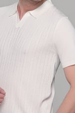Λευκό πλεκτό ανδρικό πόλο μπλουζάκι – Slim Fit - Image 2