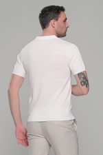 Λευκό πλεκτό ανδρικό πόλο μπλουζάκι – Slim Fit - Image 5