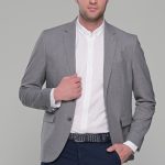 Λινό γκρι ανδρικό σακάκι καλοκαιρινό AM- slim fit