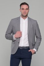 Λινό γκρι ανδρικό σακάκι καλοκαιρινό AM- slim fit