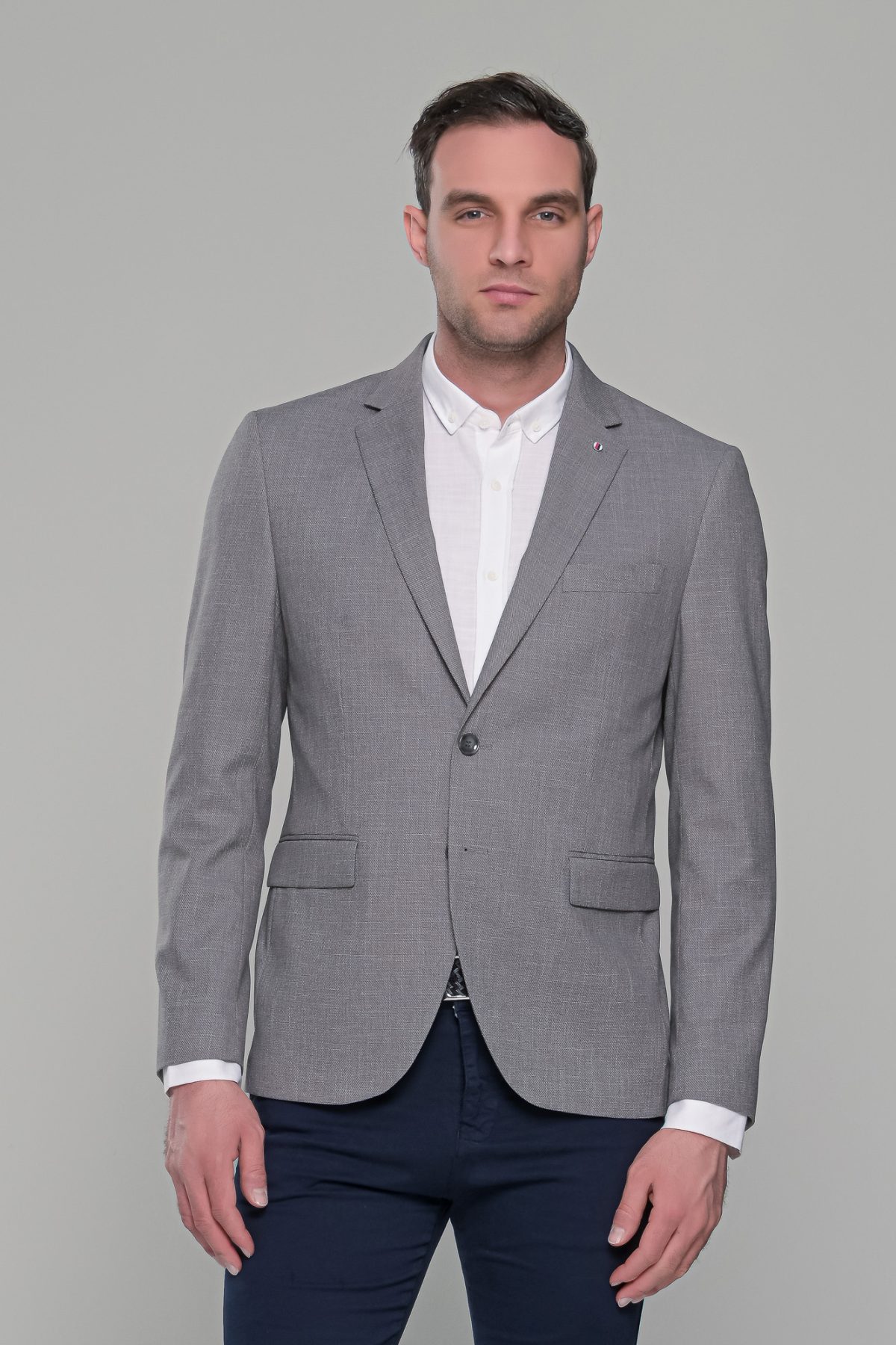 Λινό γκρι ανδρικό σακάκι καλοκαιρινό AM- slim fit - Image 5