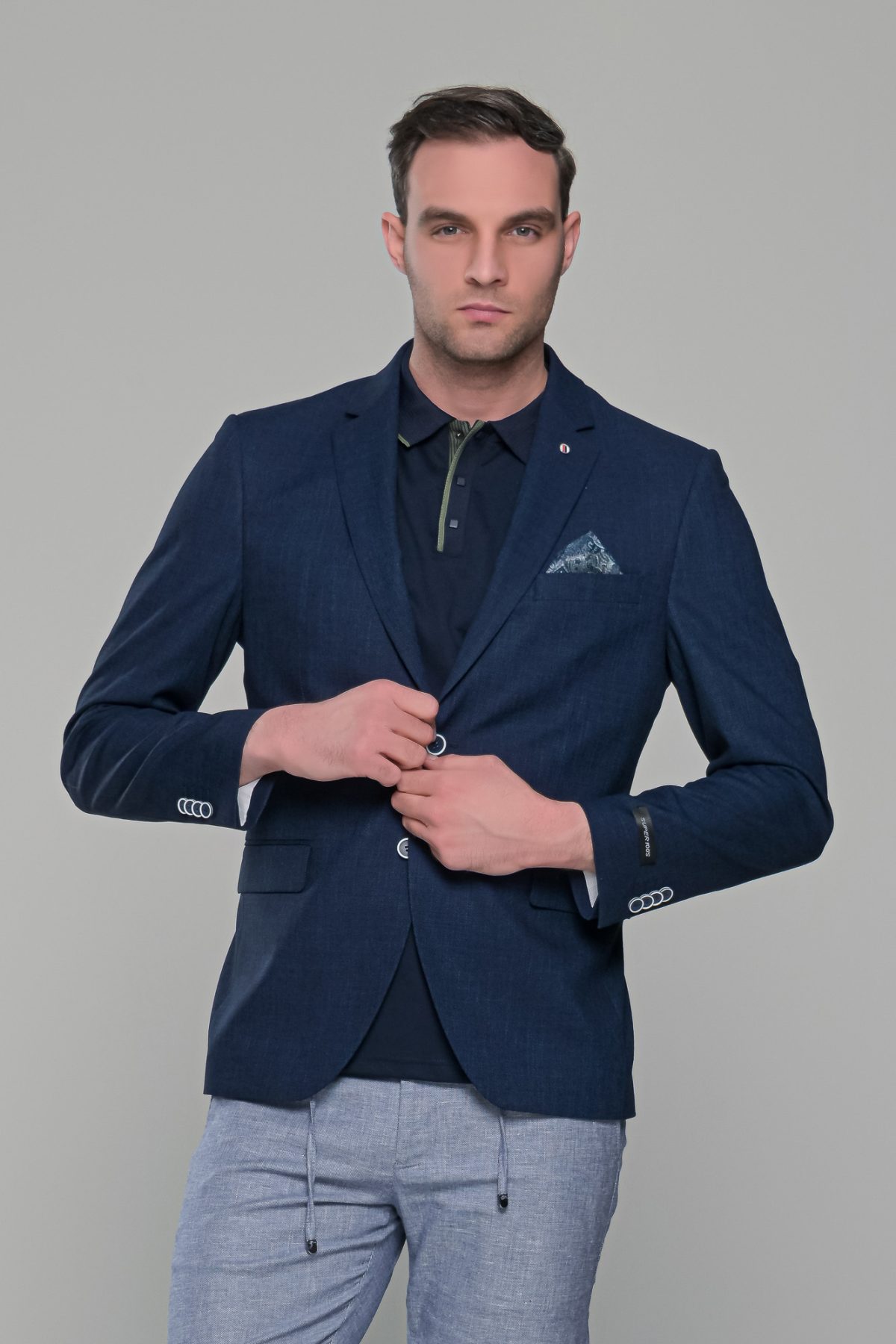 Λινό σκούρο μπλε navy ανδρικό σακάκι καλοκαιρινό AM- slim fit - Image 5