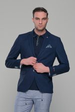 Λινό σκούρο μπλε navy ανδρικό σακάκι καλοκαιρινό AM- slim fit - Image 5