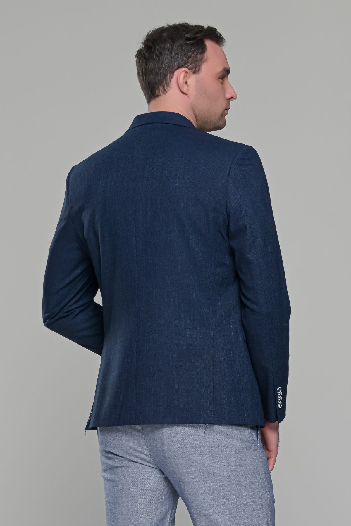 Λινό σκούρο μπλε navy ανδρικό σακάκι καλοκαιρινό AM- slim fit - Image 10
