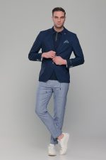 Λινό σκούρο μπλε navy ανδρικό σακάκι καλοκαιρινό AM- slim fit - Image 6