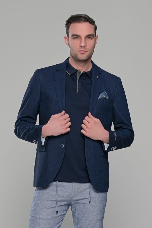 Λινό σκούρο μπλε navy ανδρικό σακάκι καλοκαιρινό AM- slim fit