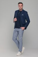 Λινό σκούρο μπλε navy ανδρικό σακάκι καλοκαιρινό AM- slim fit - Image 4