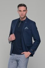 Λινό σκούρο μπλε navy ανδρικό σακάκι καλοκαιρινό AM- slim fit - Image 3