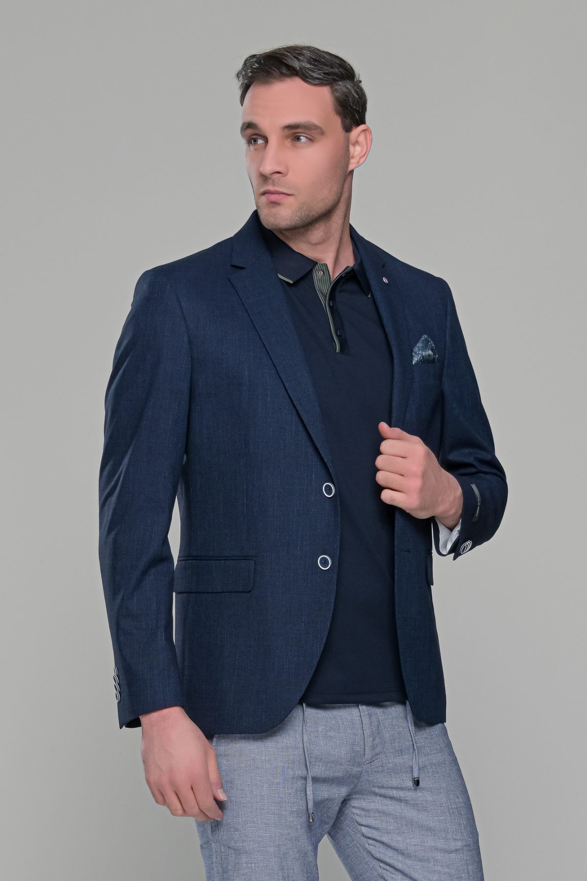 Λινό σκούρο μπλε navy ανδρικό σακάκι καλοκαιρινό AM- slim fit - Image 7
