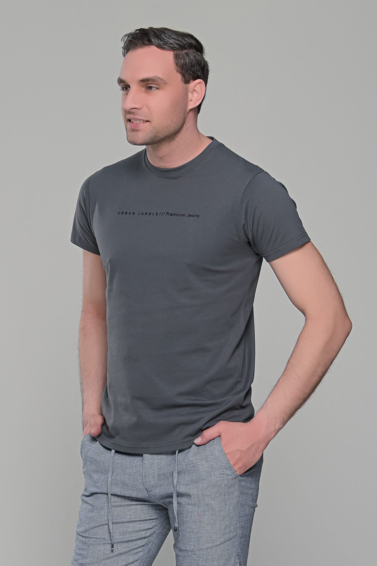 Σκούρο γκρι κοντομάνικο t-shirt ανδρικό μπλουζάκι με στάμπα - Image 3