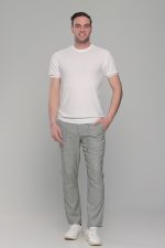 Λευκό πλεκτό ανδρικό κοντομάνικο μπλουζάκι με λαιμόκοψη  – Slim Fit - Image 7