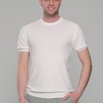Λευκό πλεκτό ανδρικό κοντομάνικο μπλουζάκι με λαιμόκοψη  – Slim Fit