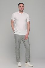 Λευκό πλεκτό ανδρικό κοντομάνικο μπλουζάκι με λαιμόκοψη  – Slim Fit - Image 6