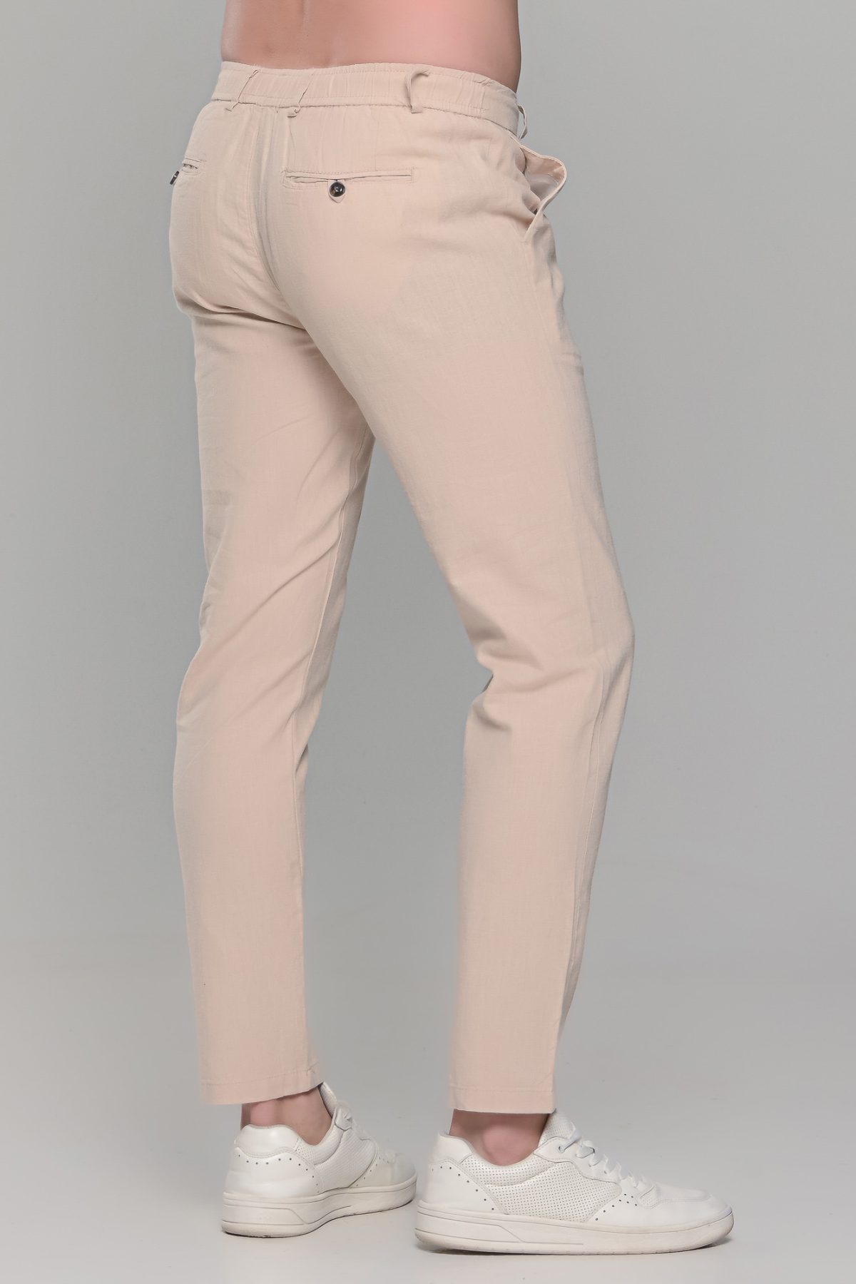 Μπεζ καλοκαιρινή ανδρική παντελόνα βαμβακερή με λινή όψη (straigh fit) - Image 5