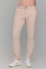 Μπεζ καλοκαιρινή ανδρική παντελόνα βαμβακερή με λινή όψη (straigh fit)