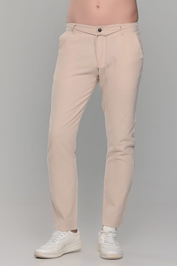 Μπεζ καλοκαιρινή ανδρική παντελόνα βαμβακερή με λινή όψη (straigh fit)