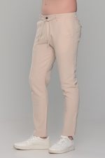 Μπεζ καλοκαιρινή ανδρική παντελόνα βαμβακερή με λινή όψη (straigh fit) - Image 4