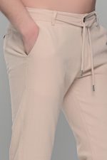 Μπεζ καλοκαιρινή ανδρική παντελόνα βαμβακερή με λινή όψη (straigh fit) - Image 2