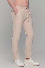 Μπεζ καλοκαιρινή ανδρική παντελόνα βαμβακερή με λινή όψη (straigh fit) - Image 3