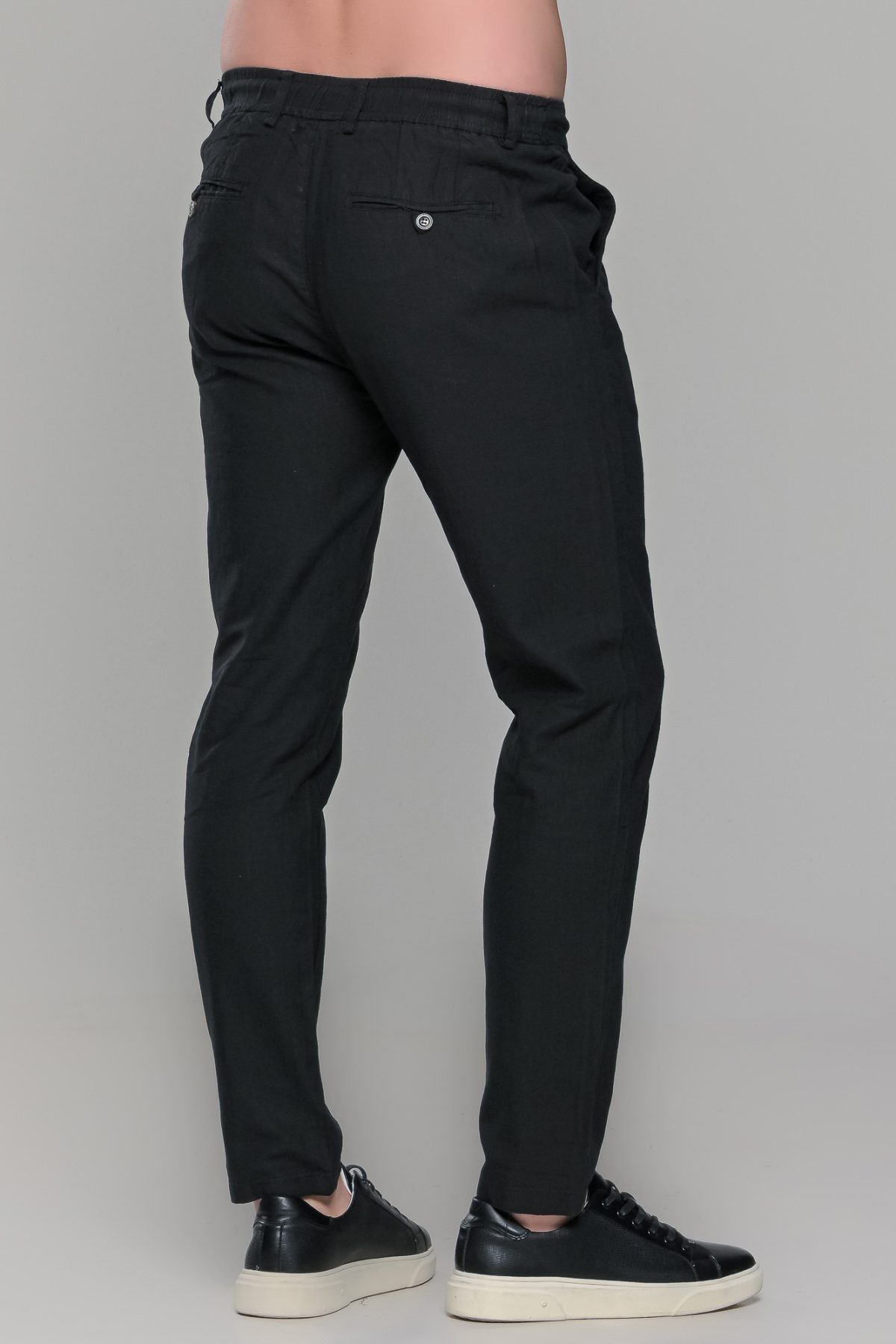 Μαύρη καλοκαιρινή ανδρική παντελόνα βαμβακερή με λινή όψη (straigh fit) - Image 5