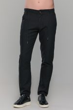 Μαύρη καλοκαιρινή ανδρική παντελόνα βαμβακερή με λινή όψη (straigh fit)