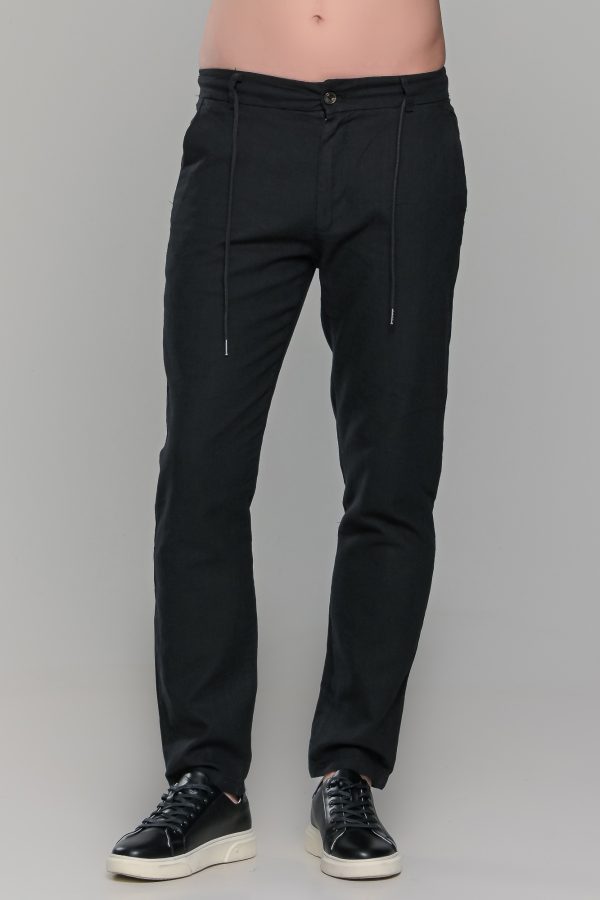 Μαύρη καλοκαιρινή ανδρική παντελόνα βαμβακερή με λινή όψη (straigh fit)