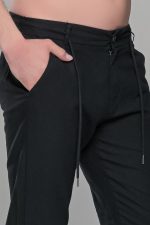 Μαύρη καλοκαιρινή ανδρική παντελόνα βαμβακερή με λινή όψη (straigh fit) - Image 2