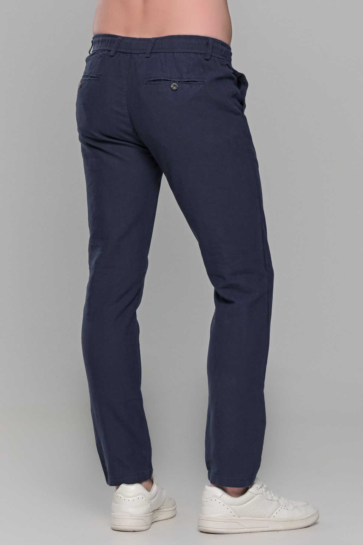 Μπλε καλοκαιρινή ανδρική παντελόνα βαμβακερή με λινή όψη (straigh fit) - Image 5