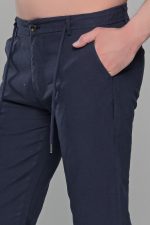 Μπλε καλοκαιρινή ανδρική παντελόνα βαμβακερή με λινή όψη (straigh fit) - Image 2