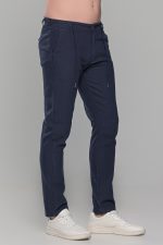 Μπλε καλοκαιρινή ανδρική παντελόνα βαμβακερή με λινή όψη (straigh fit) - Image 3