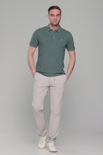 Ανδρικό πράσινο-χακί πόλο μπλουζάκι MS με κοντό μανίκι – Slim Fit - Image 4