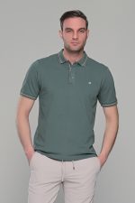 Ανδρικό πράσινο-χακί πόλο μπλουζάκι MS με κοντό μανίκι – Slim Fit - Image 3