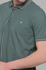 Ανδρικό πράσινο-χακί πόλο μπλουζάκι MS με κοντό μανίκι – Slim Fit - Image 2
