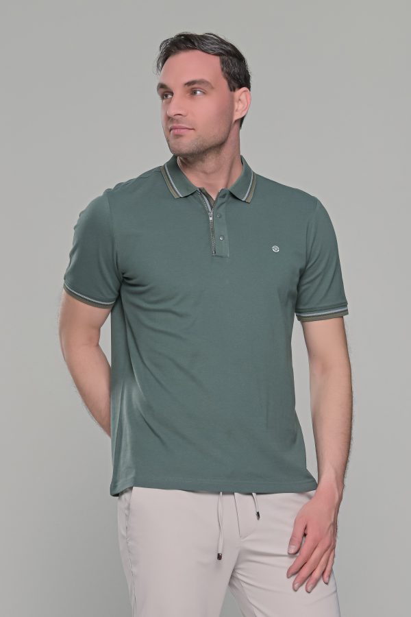 Ανδρικό πράσινο-χακί πόλο μπλουζάκι MS με κοντό μανίκι – Slim Fit