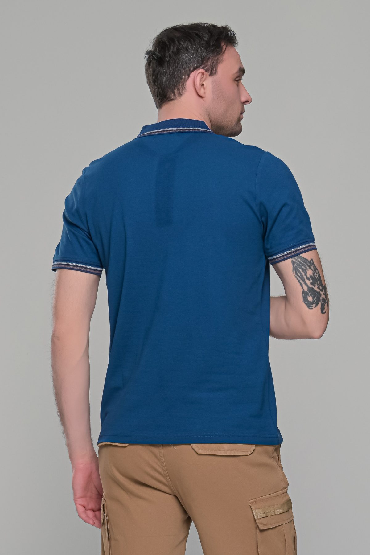 Ανδρικό μπλε-indigo πόλο μπλουζάκι MS με κοντό μανίκι – Slim Fit - Image 8