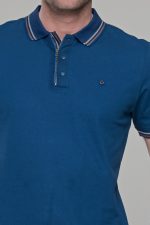 Ανδρικό μπλε-indigo πόλο μπλουζάκι MS με κοντό μανίκι – Slim Fit - Image 2