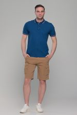 Ανδρικό μπλε-indigo πόλο μπλουζάκι MS με κοντό μανίκι – Slim Fit - Image 4