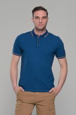 Ανδρικό μπλε-indigo πόλο μπλουζάκι MS με κοντό μανίκι – Slim Fit - Image 3