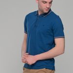 Ανδρικό μπλε-indigo πόλο μπλουζάκι MS με κοντό μανίκι – Slim Fit