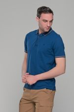Ανδρικό μπλε-indigo πόλο μπλουζάκι MS με κοντό μανίκι – Slim Fit