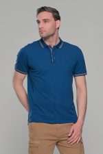 Ανδρικό μπλε-indigo πόλο μπλουζάκι MS με κοντό μανίκι – Slim Fit - Image 5