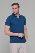 Ανδρικό μπλε πόλο μπλουζάκι MS με κοντό μανίκι – Slim Fit - Image 3