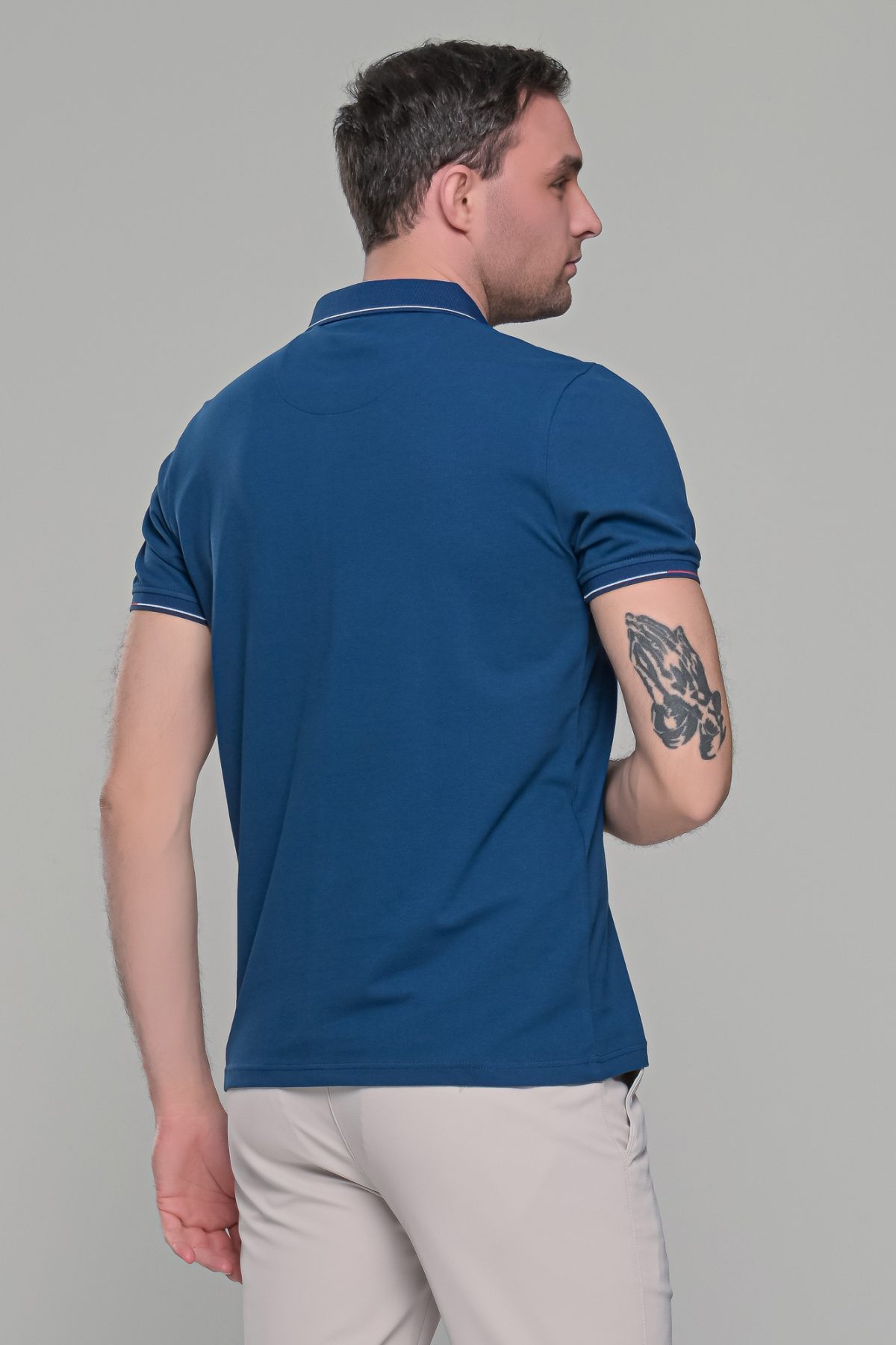 Ανδρικό μπλε πόλο μπλουζάκι MS με κοντό μανίκι – Slim Fit - Image 8