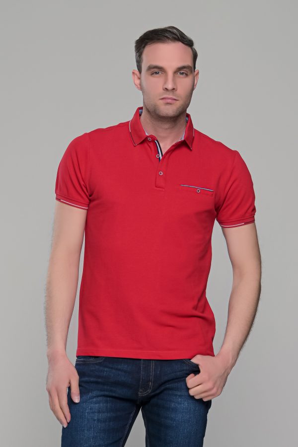 Ανδρικό κόκκινο πόλο μπλουζάκι MS με κοντό μανίκι – Slim Fit