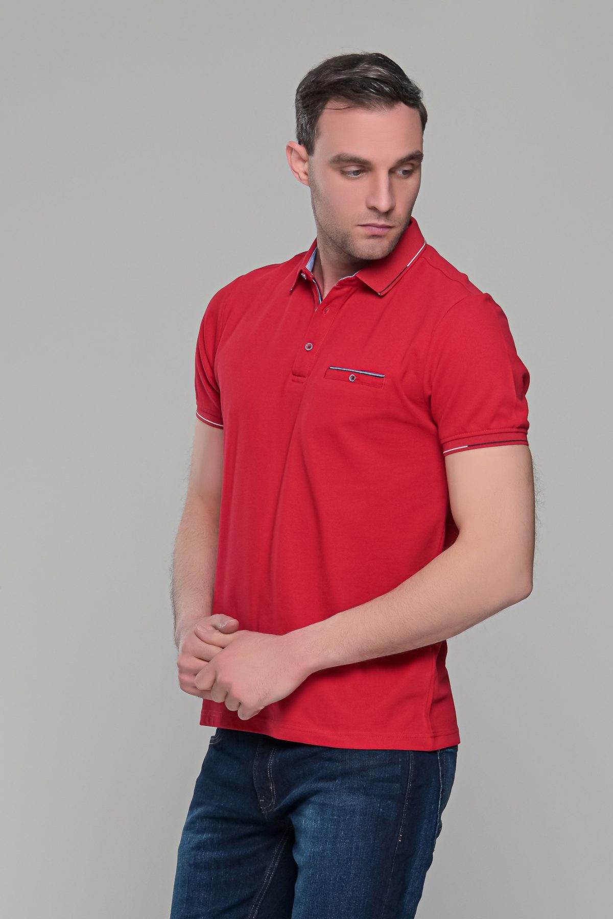Ανδρικό κόκκινο πόλο μπλουζάκι MS με κοντό μανίκι – Slim Fit - Image 3